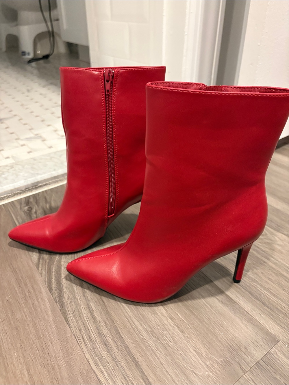 MIA Red Pointed-Toe Stiletto Ankle Boots
